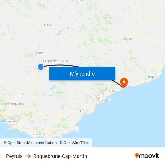 Peyruis to Roquebrune-Cap-Martin map
