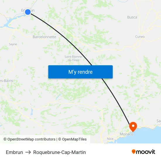 Embrun to Roquebrune-Cap-Martin map
