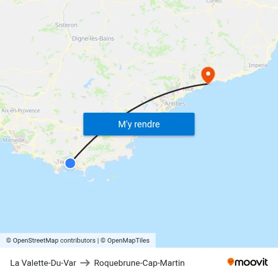 La Valette-Du-Var to Roquebrune-Cap-Martin map