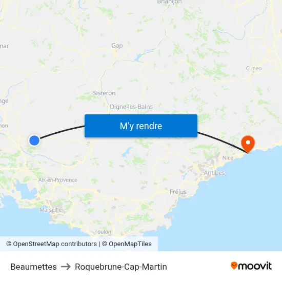 Beaumettes to Roquebrune-Cap-Martin map
