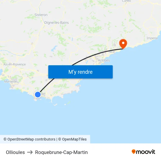 Ollioules to Roquebrune-Cap-Martin map