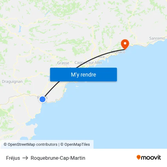 Fréjus to Roquebrune-Cap-Martin map