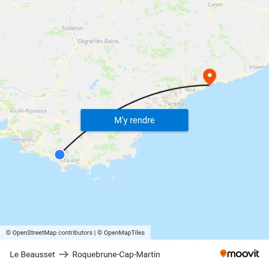 Le Beausset to Roquebrune-Cap-Martin map
