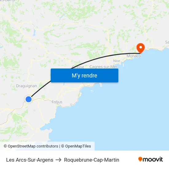 Les Arcs-Sur-Argens to Roquebrune-Cap-Martin map