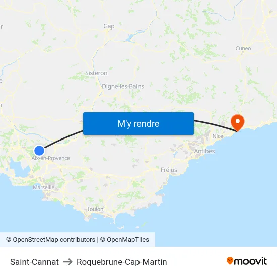 Saint-Cannat to Roquebrune-Cap-Martin map