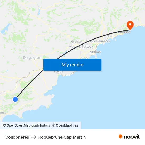 Collobrières to Roquebrune-Cap-Martin map