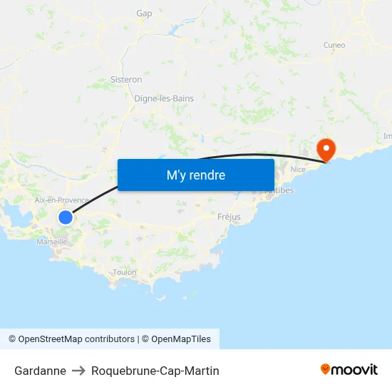 Gardanne to Roquebrune-Cap-Martin map