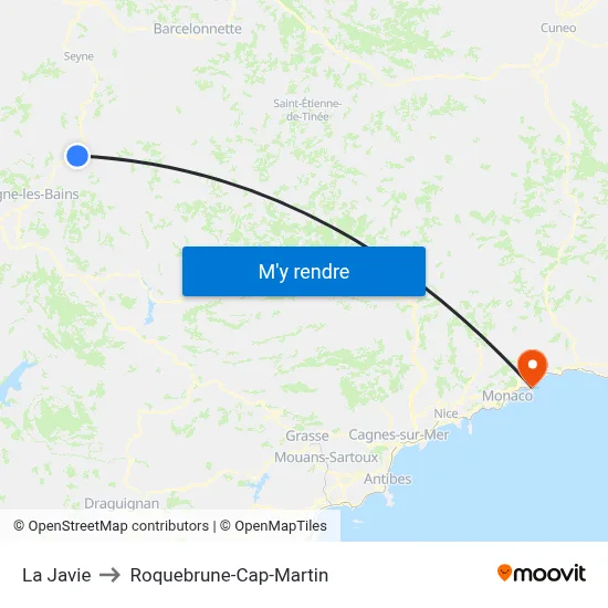 La Javie to Roquebrune-Cap-Martin map
