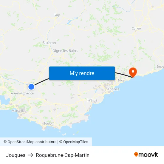 Jouques to Roquebrune-Cap-Martin map