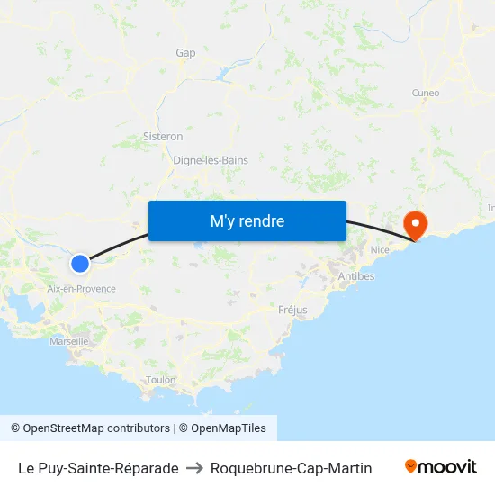 Le Puy-Sainte-Réparade to Roquebrune-Cap-Martin map