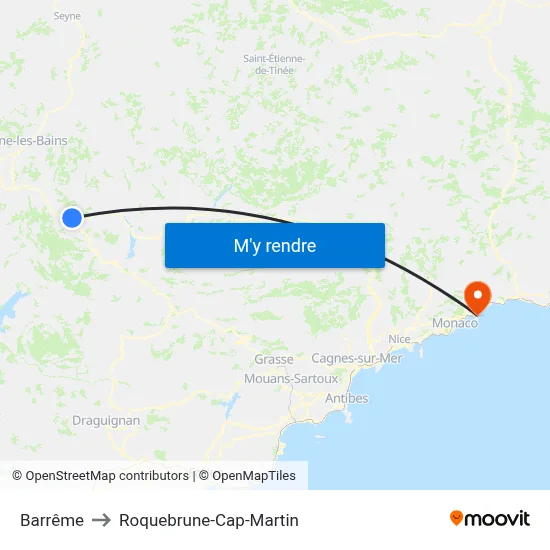 Barrême to Roquebrune-Cap-Martin map