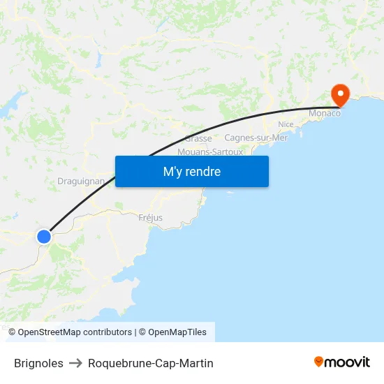 Brignoles to Roquebrune-Cap-Martin map