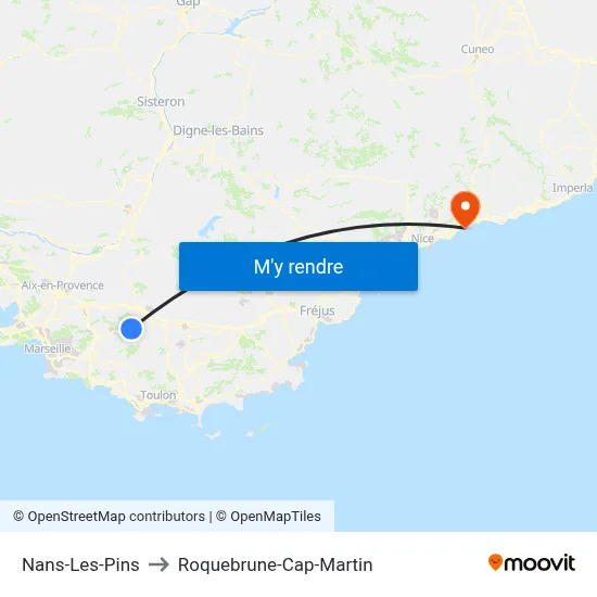 Nans-Les-Pins to Roquebrune-Cap-Martin map