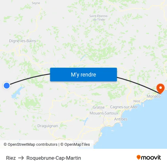 Riez to Roquebrune-Cap-Martin map