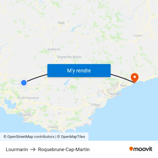 Lourmarin to Roquebrune-Cap-Martin map