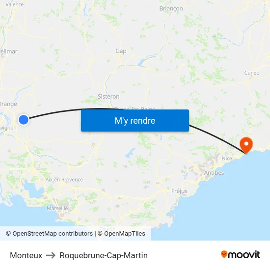 Monteux to Roquebrune-Cap-Martin map