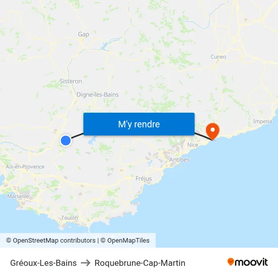 Gréoux-Les-Bains to Roquebrune-Cap-Martin map