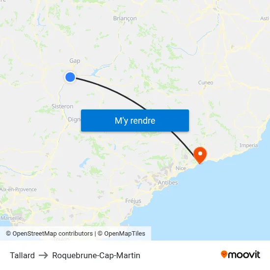Tallard to Roquebrune-Cap-Martin map