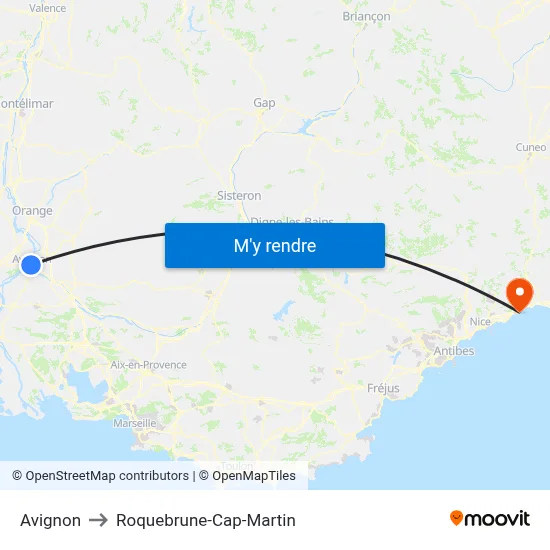 Avignon to Roquebrune-Cap-Martin map