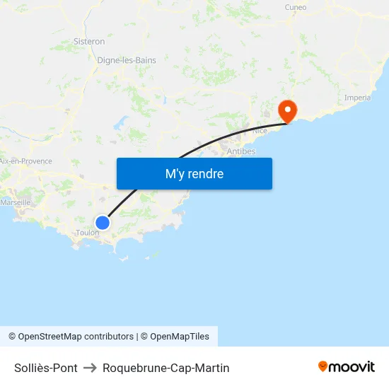 Solliès-Pont to Roquebrune-Cap-Martin map
