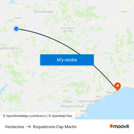 Verdaches to Roquebrune-Cap-Martin map