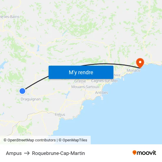 Ampus to Roquebrune-Cap-Martin map
