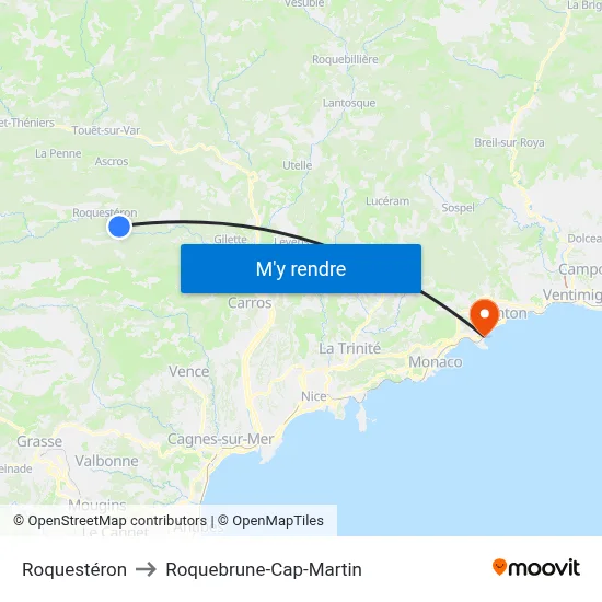 Roquestéron to Roquebrune-Cap-Martin map