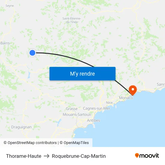 Thorame-Haute to Roquebrune-Cap-Martin map