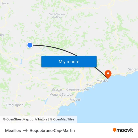 Méailles to Roquebrune-Cap-Martin map