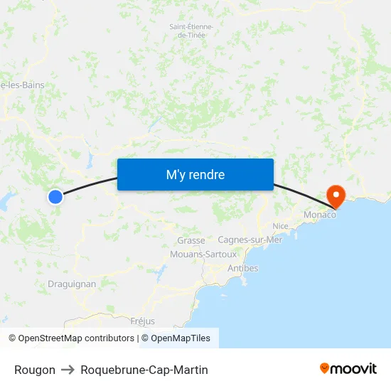Rougon to Roquebrune-Cap-Martin map