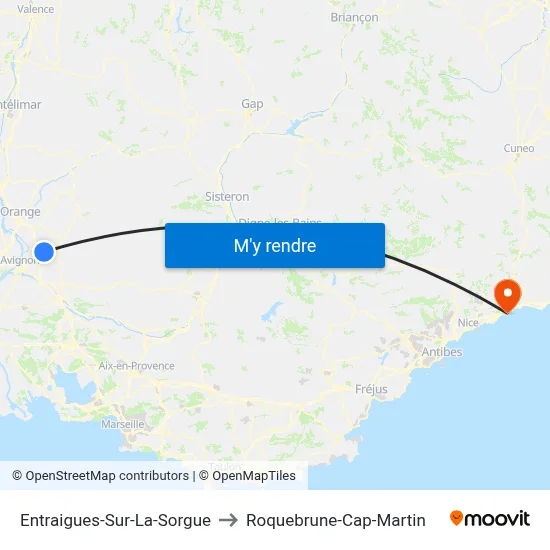 Entraigues-Sur-La-Sorgue to Roquebrune-Cap-Martin map