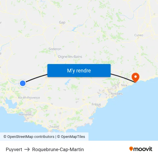 Puyvert to Roquebrune-Cap-Martin map