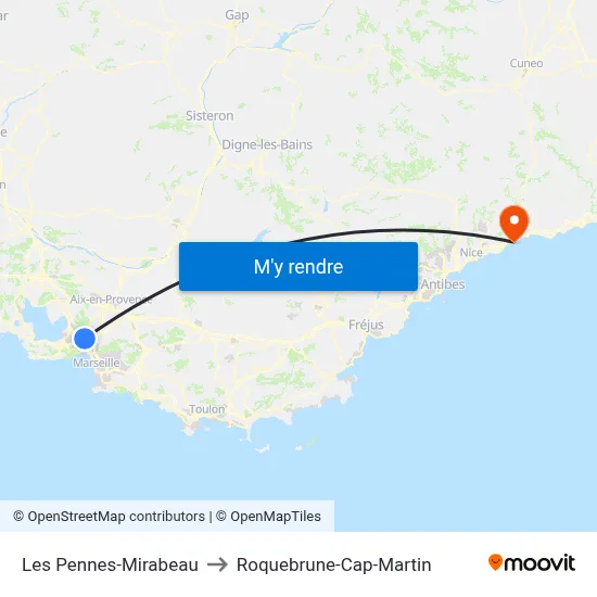 Les Pennes-Mirabeau to Roquebrune-Cap-Martin map