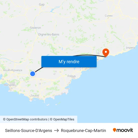 Seillons-Source-D'Argens to Roquebrune-Cap-Martin map
