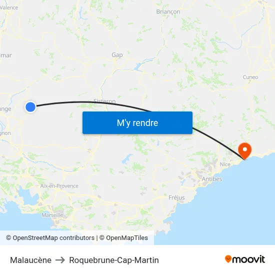 Malaucène to Roquebrune-Cap-Martin map