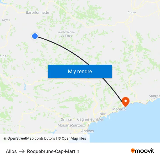 Allos to Roquebrune-Cap-Martin map
