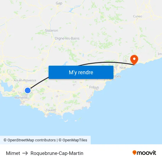 Mimet to Roquebrune-Cap-Martin map