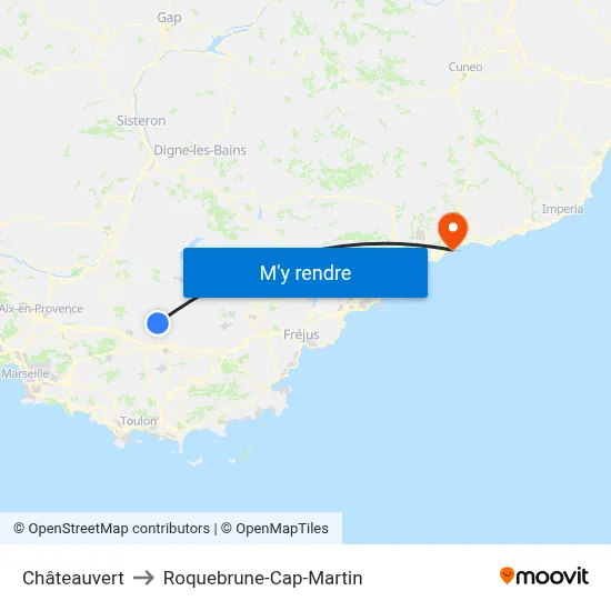 Châteauvert to Roquebrune-Cap-Martin map