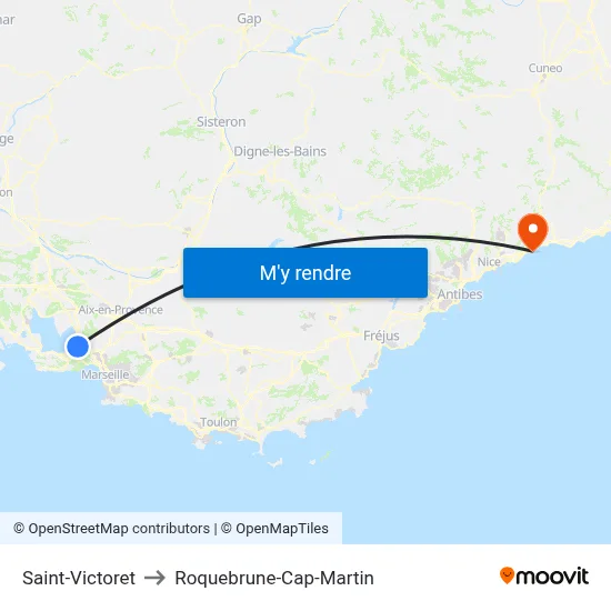 Saint-Victoret to Roquebrune-Cap-Martin map
