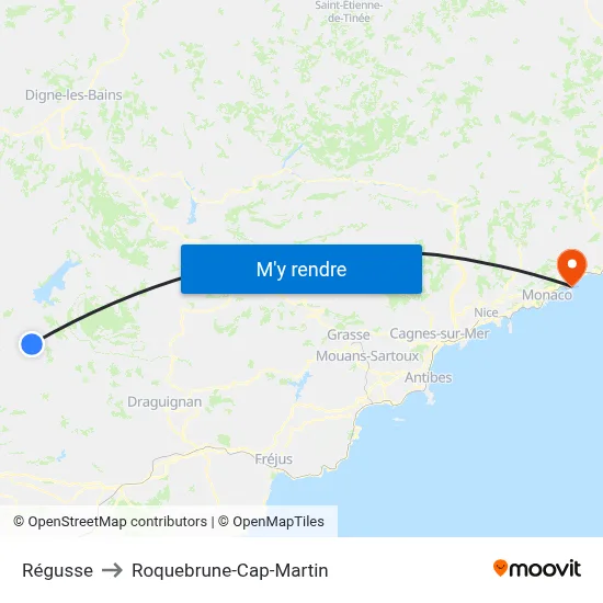 Régusse to Roquebrune-Cap-Martin map