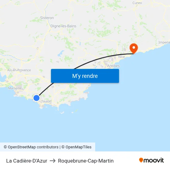 La Cadière-D'Azur to Roquebrune-Cap-Martin map