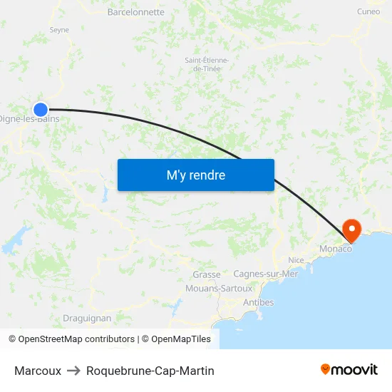Marcoux to Roquebrune-Cap-Martin map