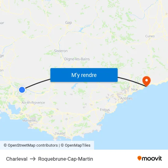 Charleval to Roquebrune-Cap-Martin map