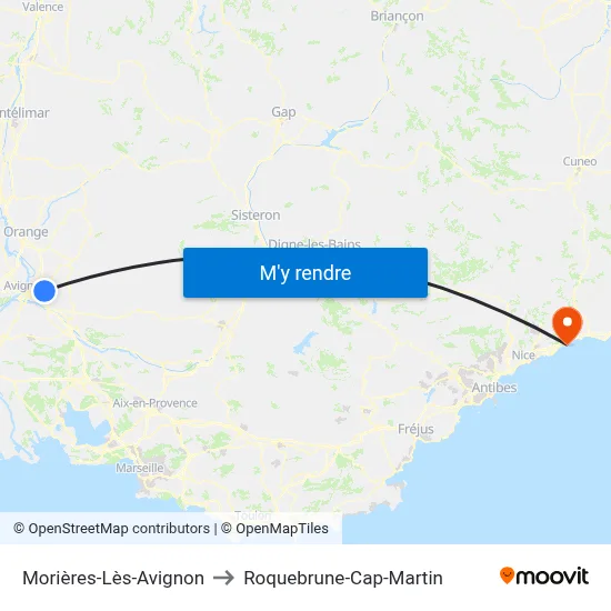 Morières-Lès-Avignon to Roquebrune-Cap-Martin map
