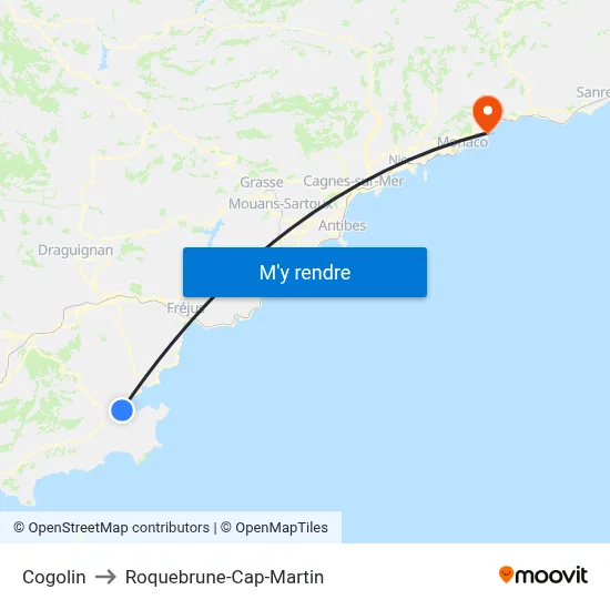Cogolin to Roquebrune-Cap-Martin map