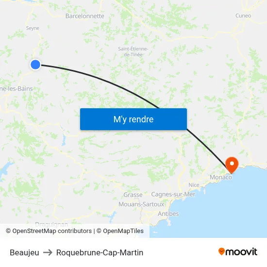 Beaujeu to Roquebrune-Cap-Martin map