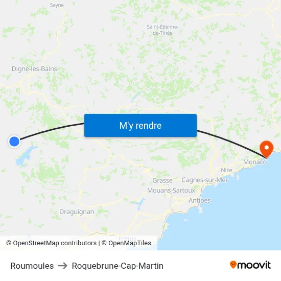 Roumoules to Roquebrune-Cap-Martin map