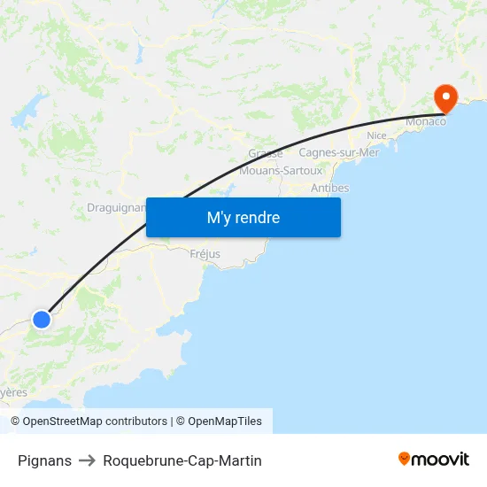 Pignans to Roquebrune-Cap-Martin map