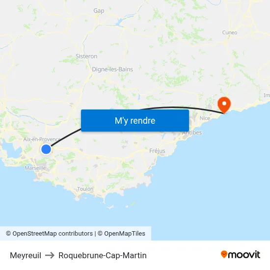 Meyreuil to Roquebrune-Cap-Martin map