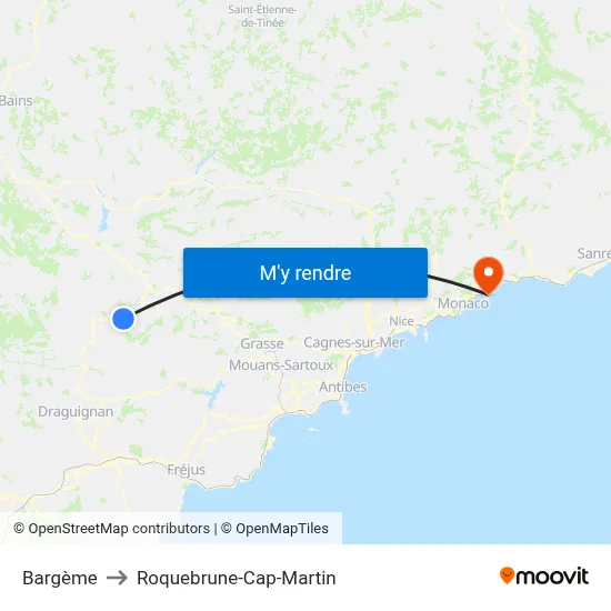 Bargème to Roquebrune-Cap-Martin map
